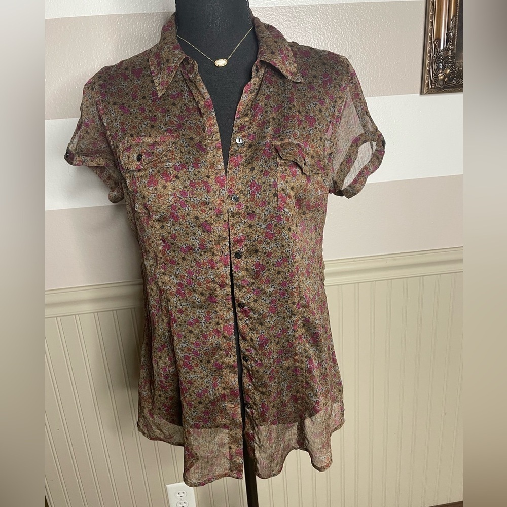 Converse Brown Floral Sheer Blouse - Picture 2 of 8